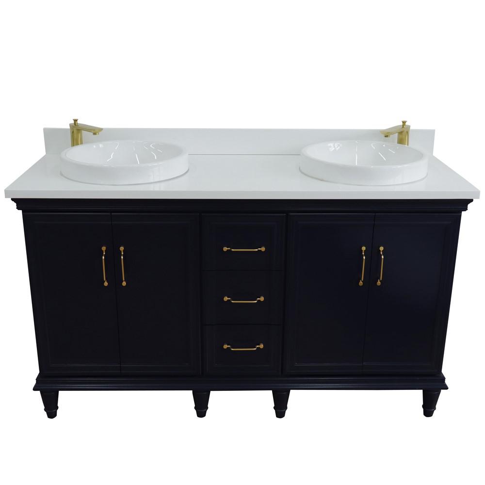 61 Double sink vanity in Blue finish and White quartz and round sink. Picture 11