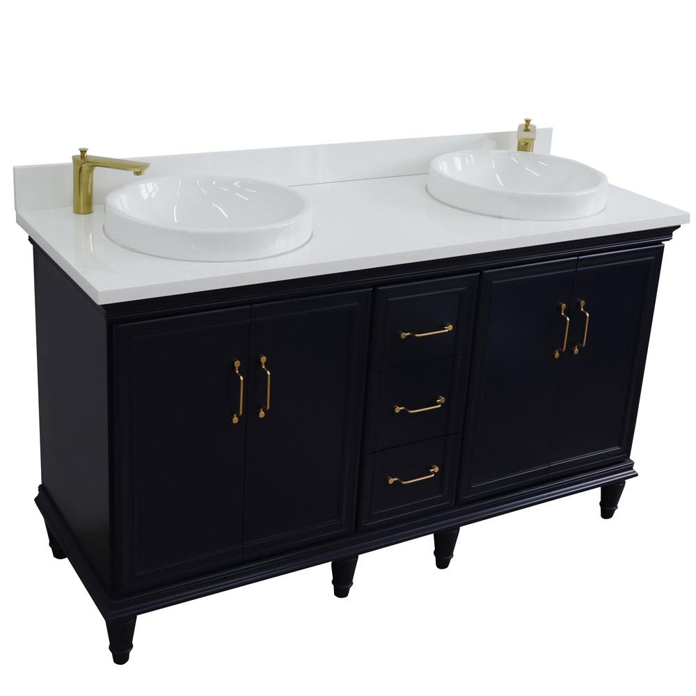 61 Double sink vanity in Blue finish and White quartz and round sink. Picture 12