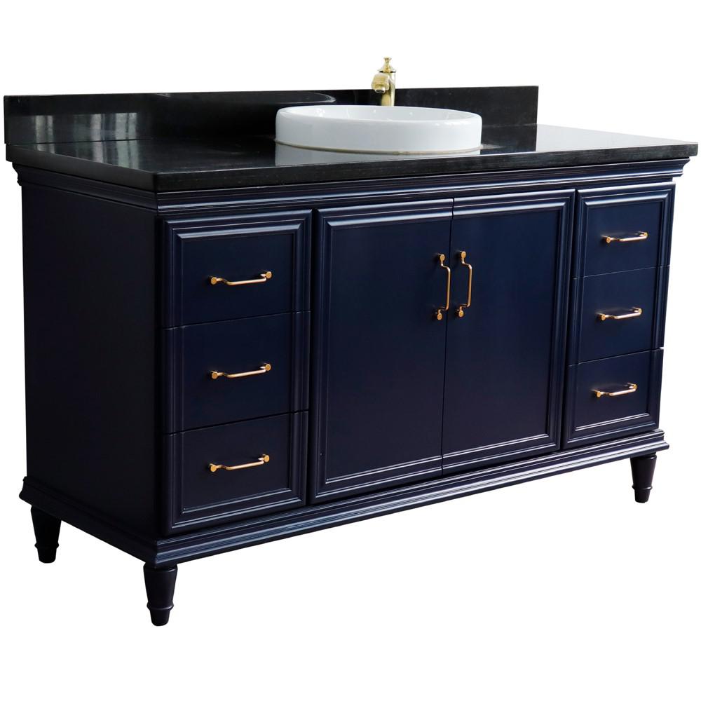 61 Single sink vanity in Blue finish and Black galaxy granite and round sink. Picture 4