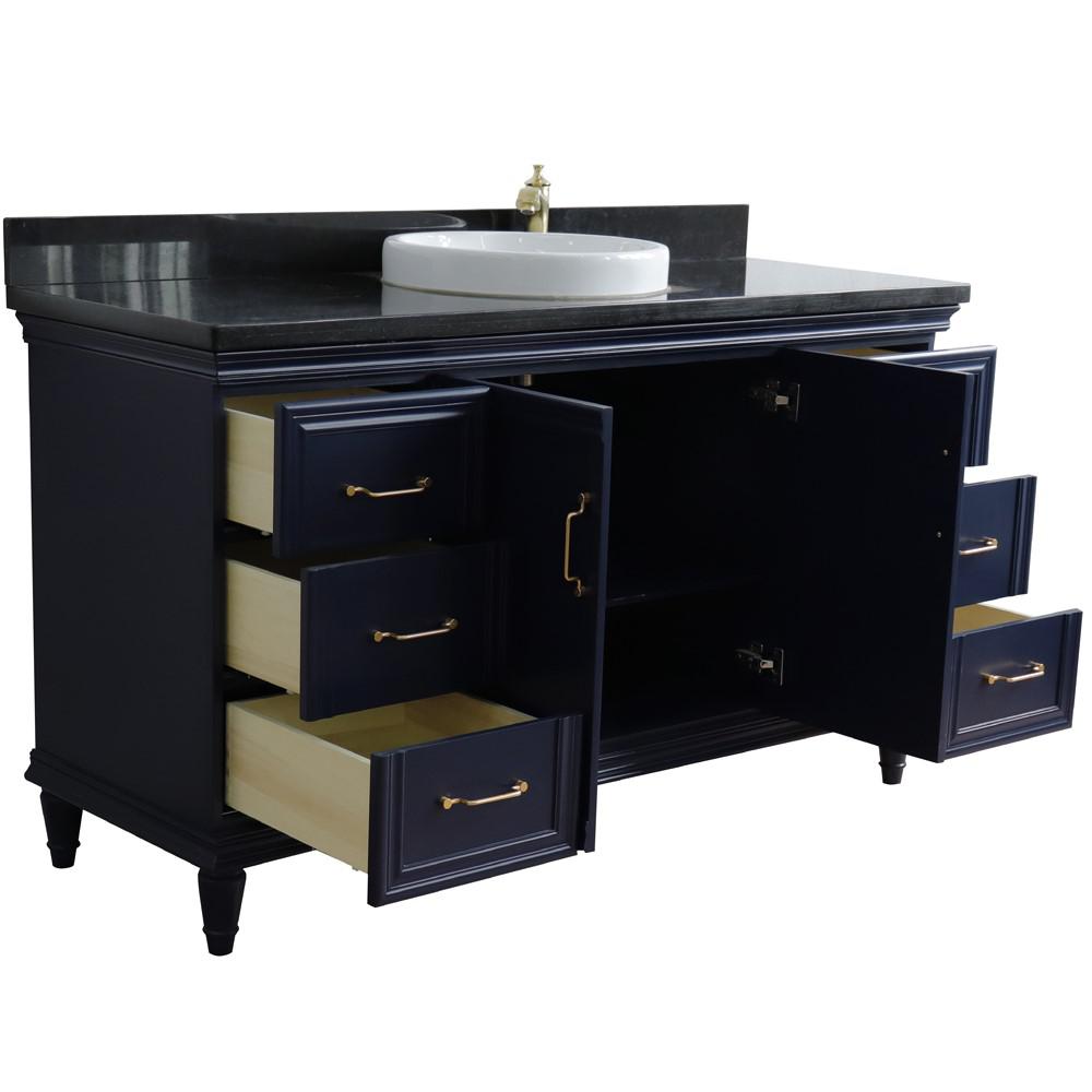 61 Single sink vanity in Blue finish and Black galaxy granite and round sink. Picture 5