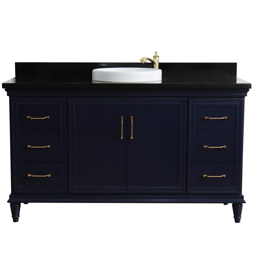 61 Single sink vanity in Blue finish and Black galaxy granite and round sink. Picture 6