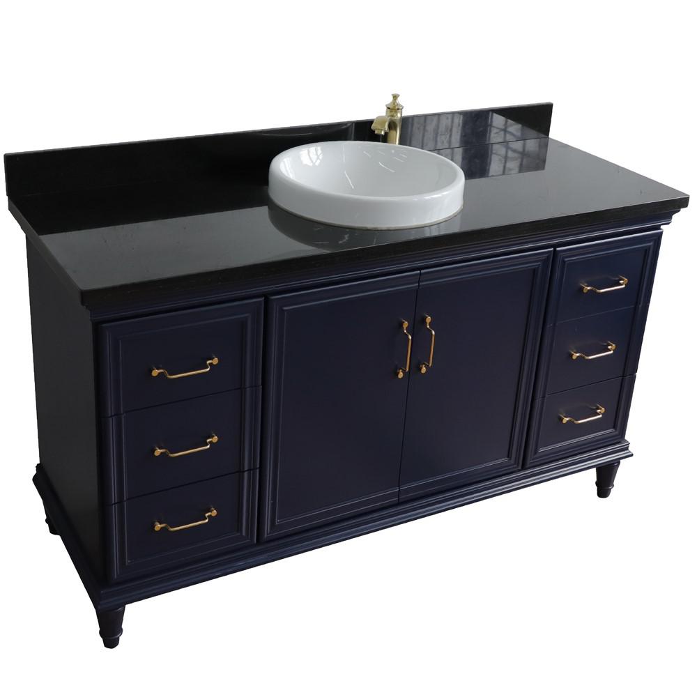 61 Single sink vanity in Blue finish and Black galaxy granite and round sink. Picture 9