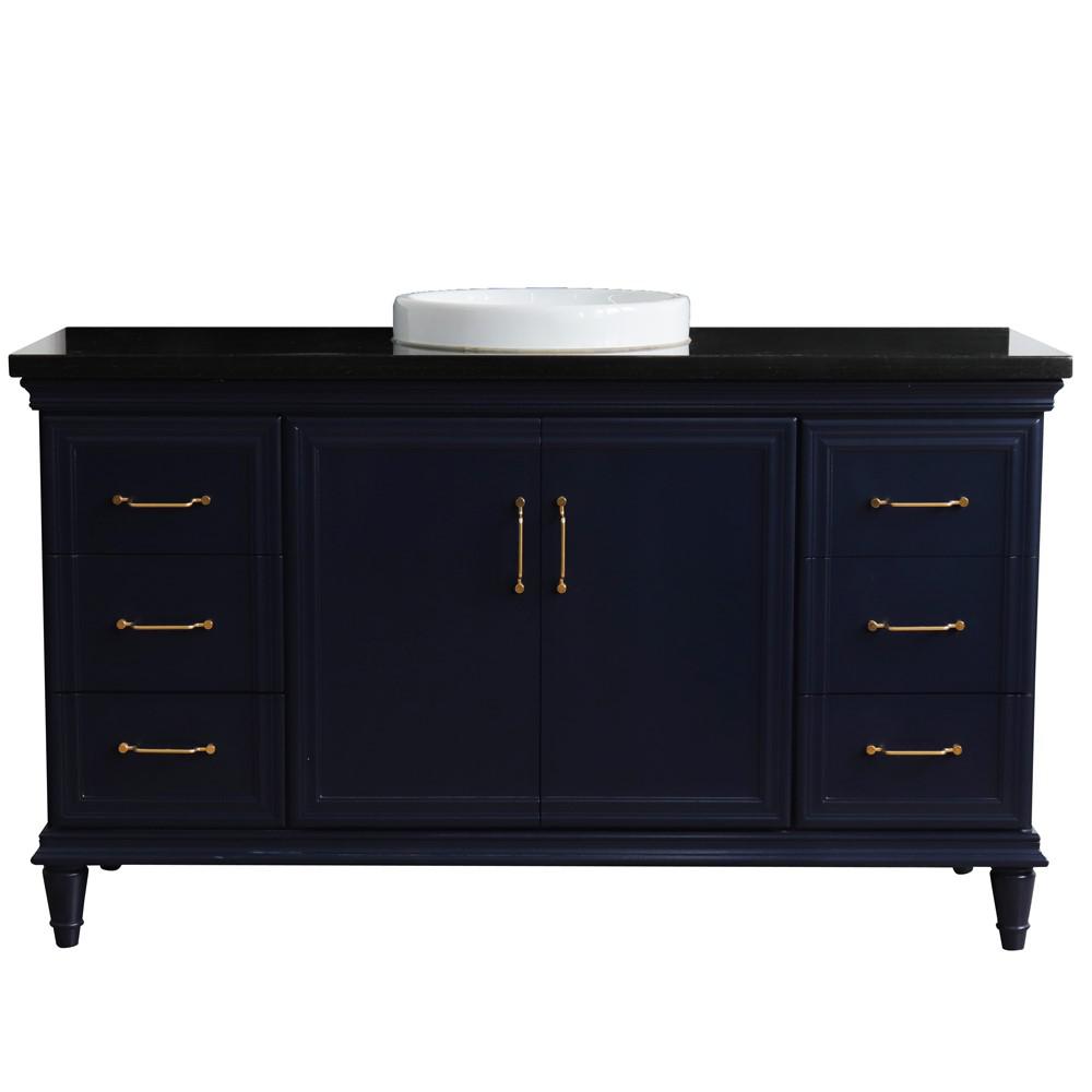 61 Single sink vanity in Blue finish and Black galaxy granite and round sink. Picture 12