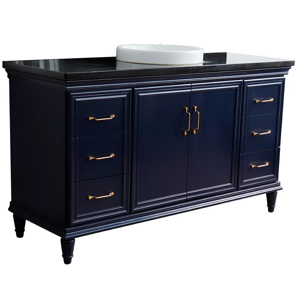 61 Single sink vanity in Blue finish and Black galaxy granite and round sink. Picture 13