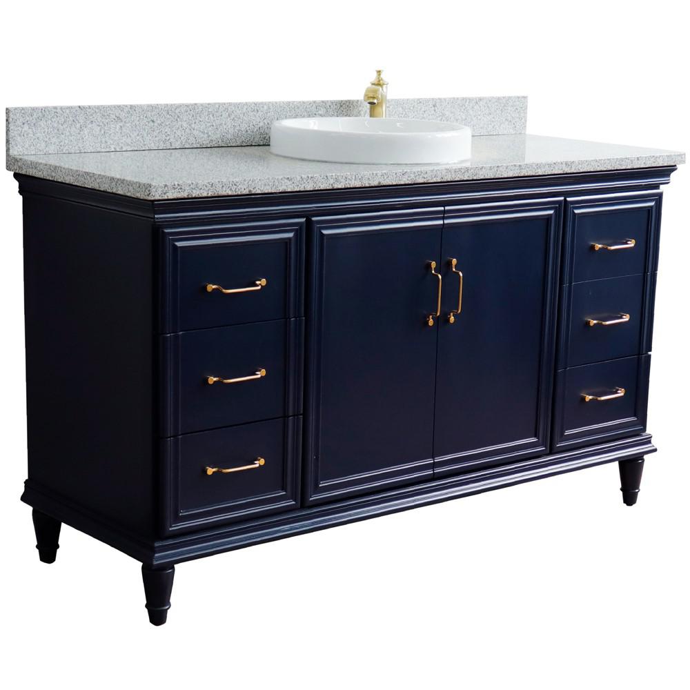 61 Single sink vanity in Blue finish and Gray granite and round sink. Picture 4