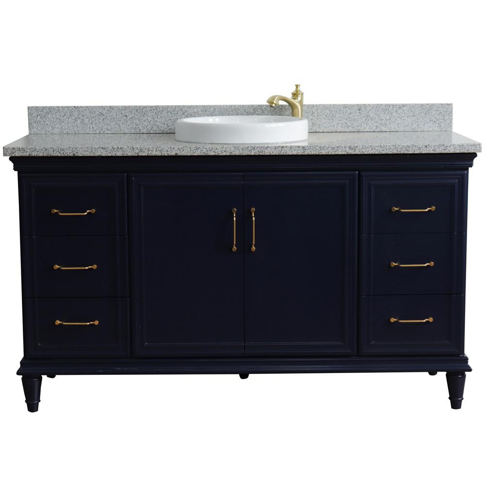 61 Single sink vanity in Blue finish and Gray granite and round sink. Picture 6