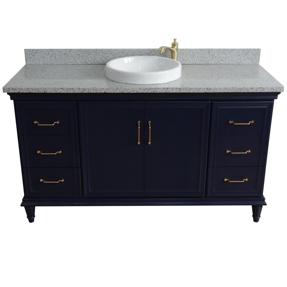 61 Single sink vanity in Blue finish and Gray granite and round sink. Picture 8