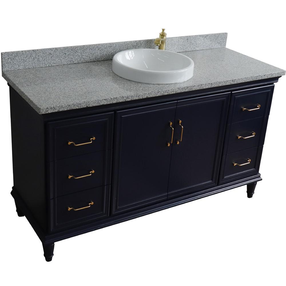 61 Single sink vanity in Blue finish and Gray granite and round sink. Picture 9