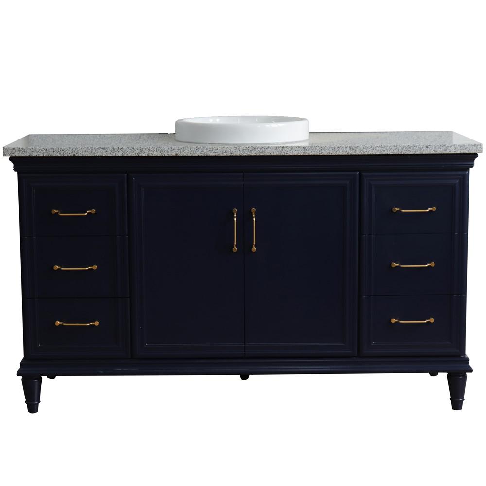61 Single sink vanity in Blue finish and Gray granite and round sink. Picture 12