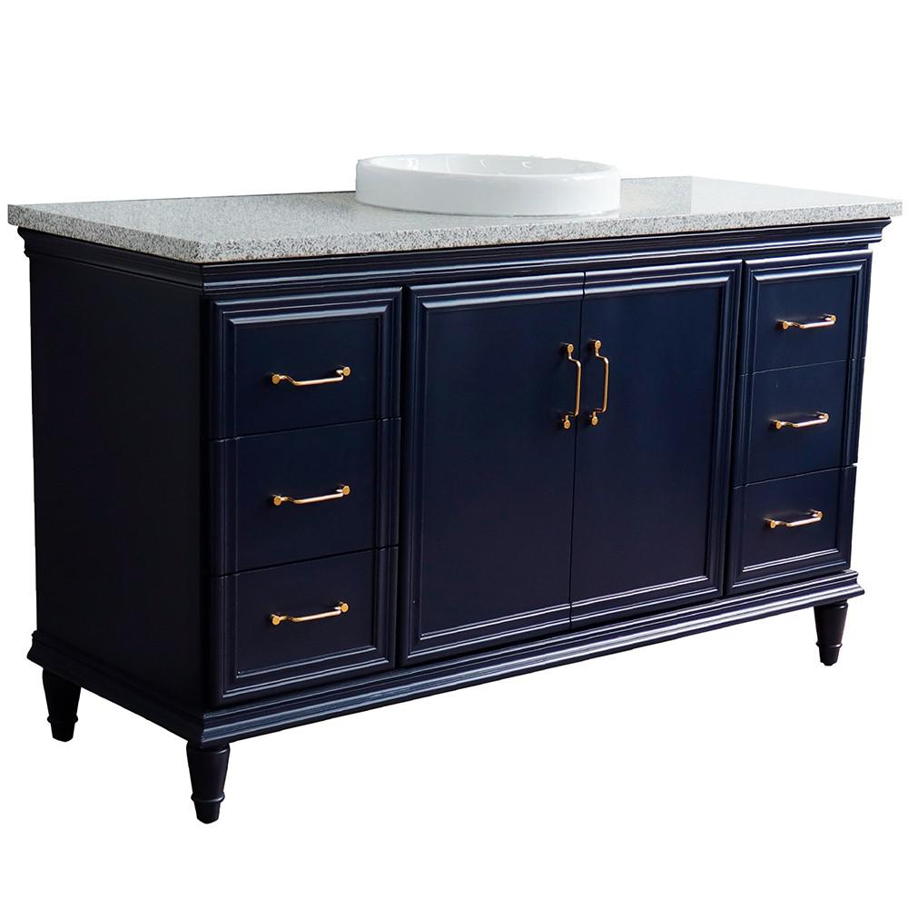 61 Single sink vanity in Blue finish and Gray granite and round sink. Picture 13