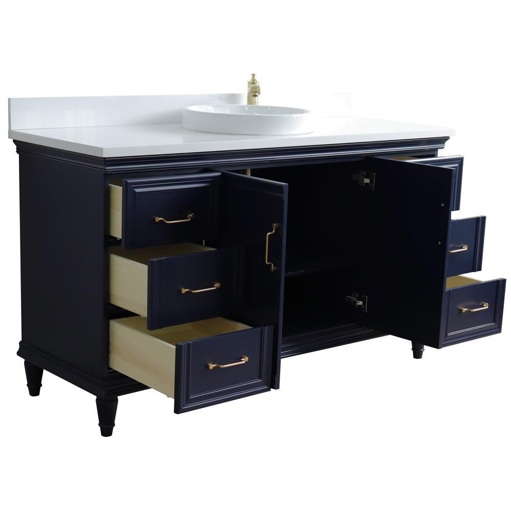 61 Single sink vanity in Blue finish and White quartz and round sink. Picture 5