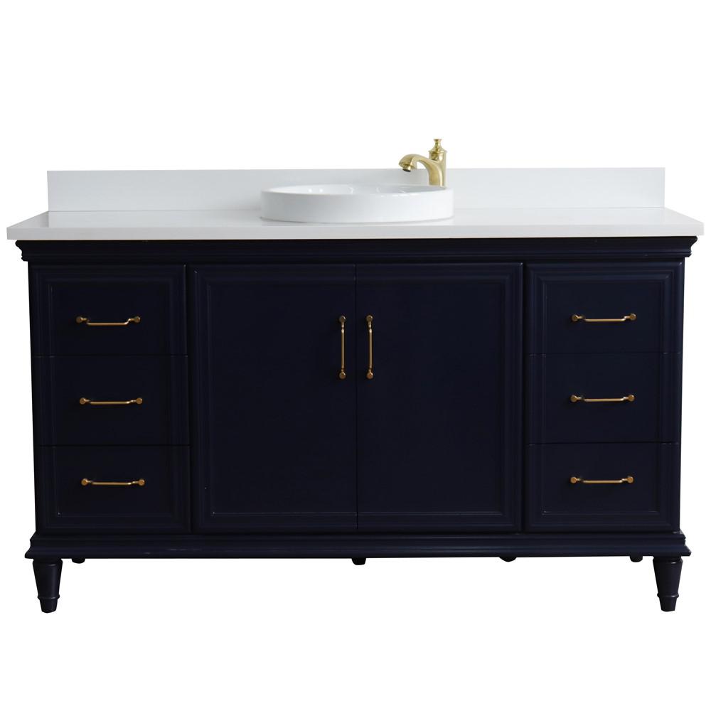 61 Single sink vanity in Blue finish and White quartz and round sink. Picture 6