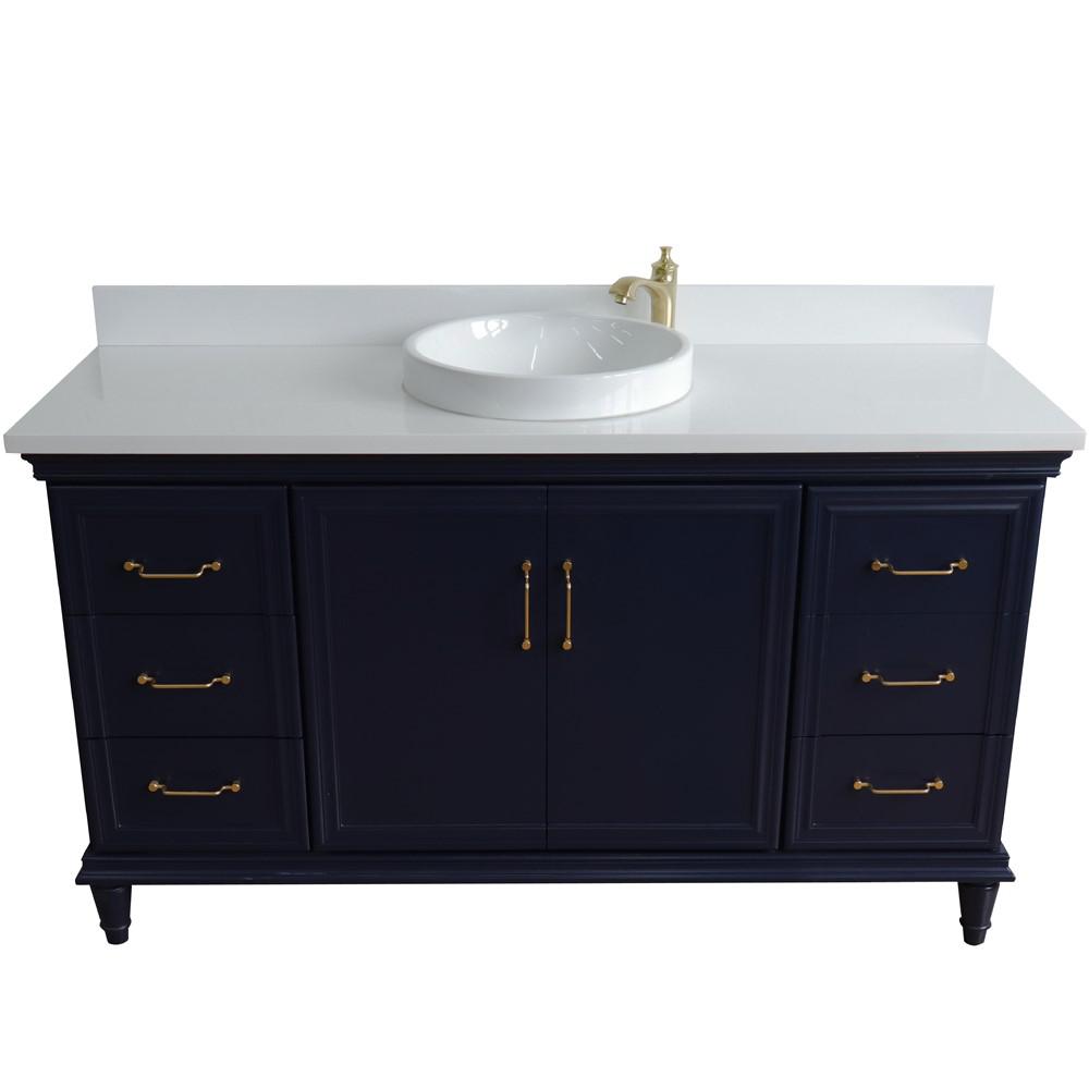 61 Single sink vanity in Blue finish and White quartz and round sink. Picture 8