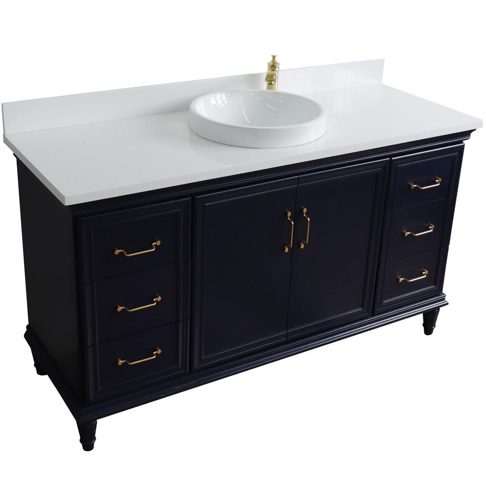61 Single sink vanity in Blue finish and White quartz and round sink. Picture 9