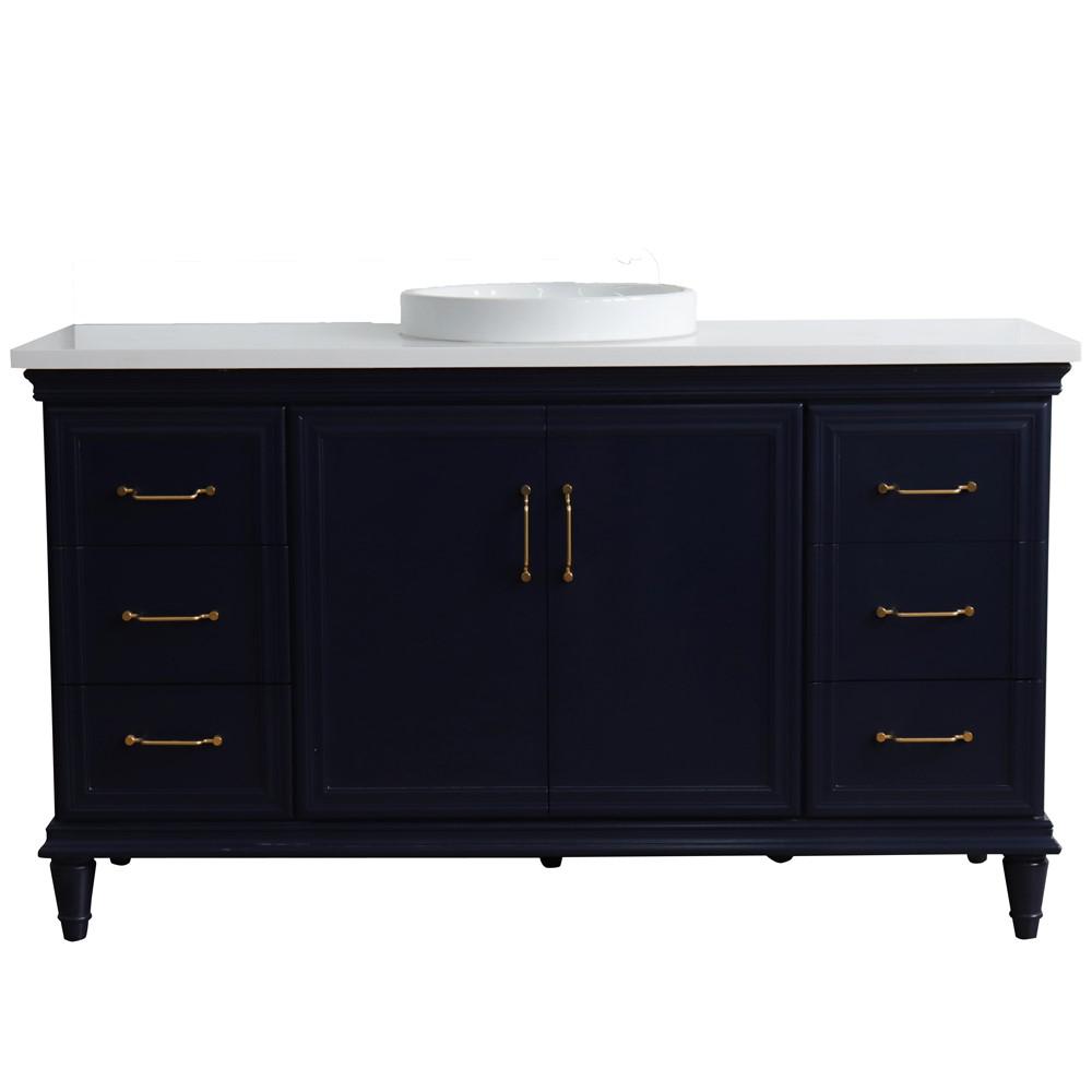 61 Single sink vanity in Blue finish and White quartz and round sink. Picture 12