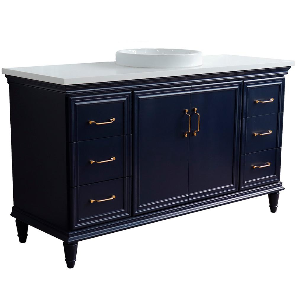 61 Single sink vanity in Blue finish and White quartz and round sink. Picture 13