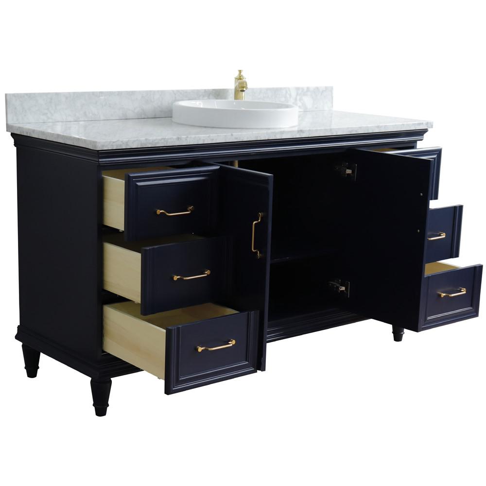61 Single sink vanity in Blue finish and White Carrara marble and round sink. Picture 5