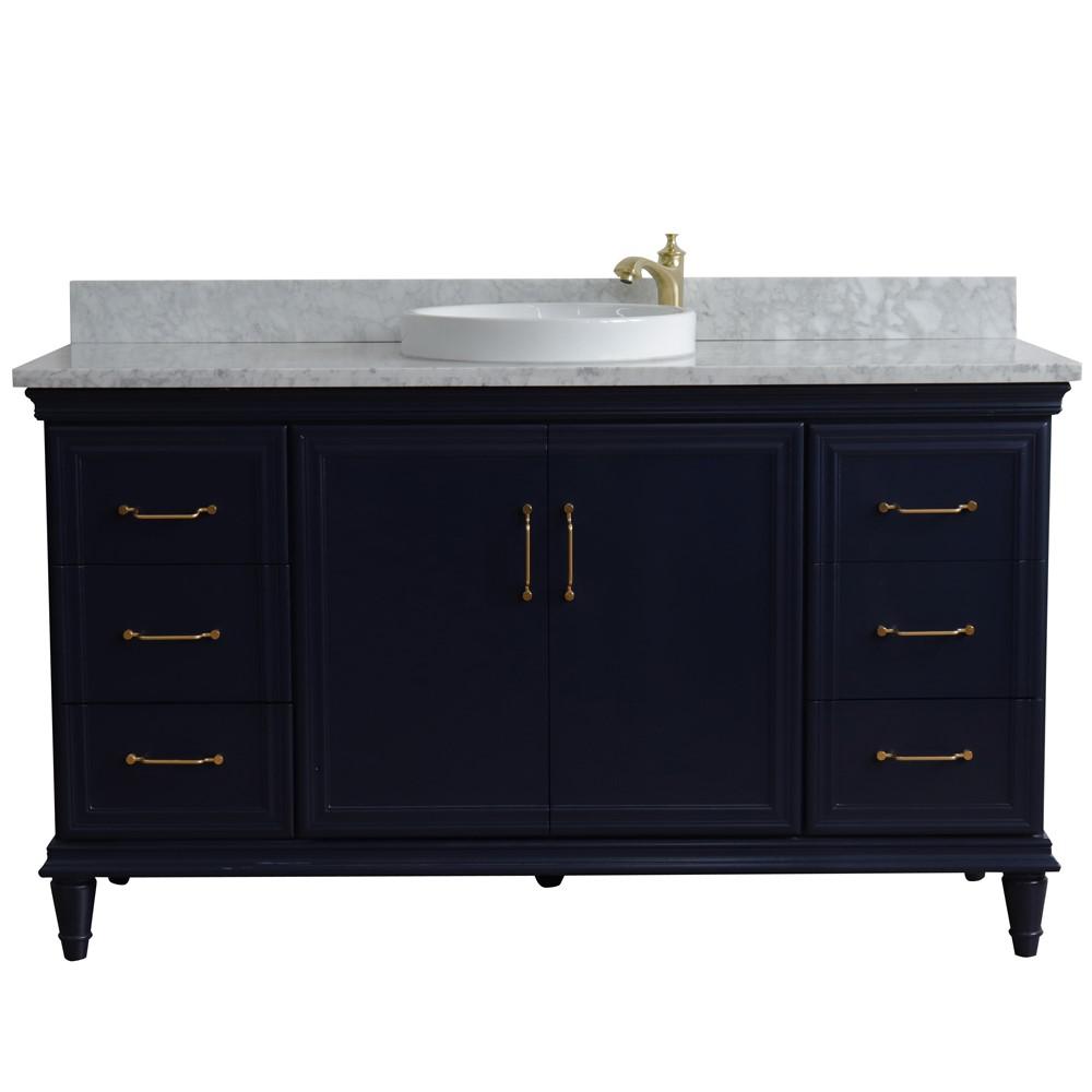 61 Single sink vanity in Blue finish and White Carrara marble and round sink. Picture 6