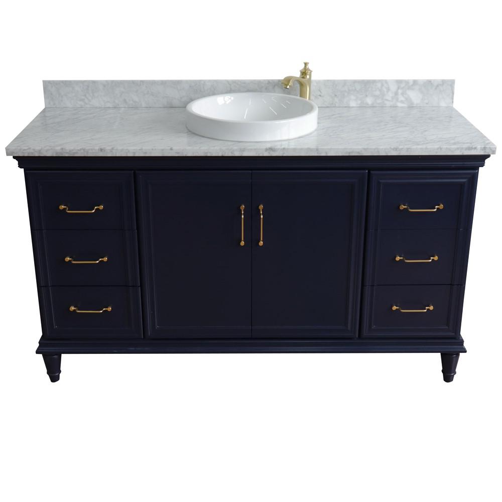 61 Single sink vanity in Blue finish and White Carrara marble and round sink. Picture 8