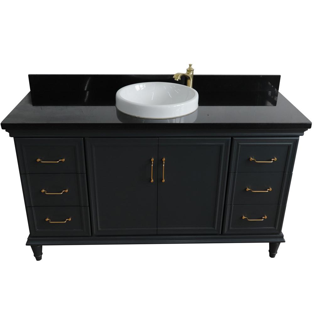 Single sink vanity in Dark Gray and Black galaxy granite and round sink. Picture 8