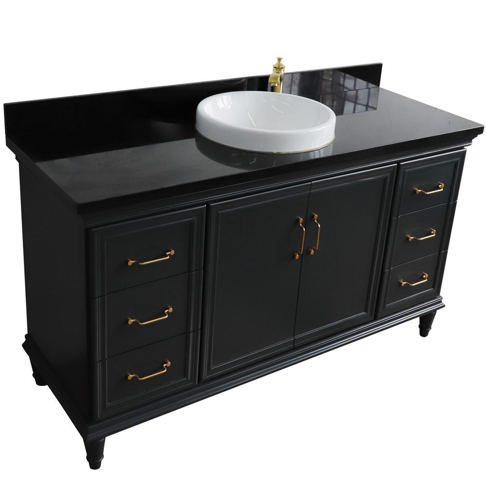 Single sink vanity in Dark Gray and Black galaxy granite and round sink. Picture 9