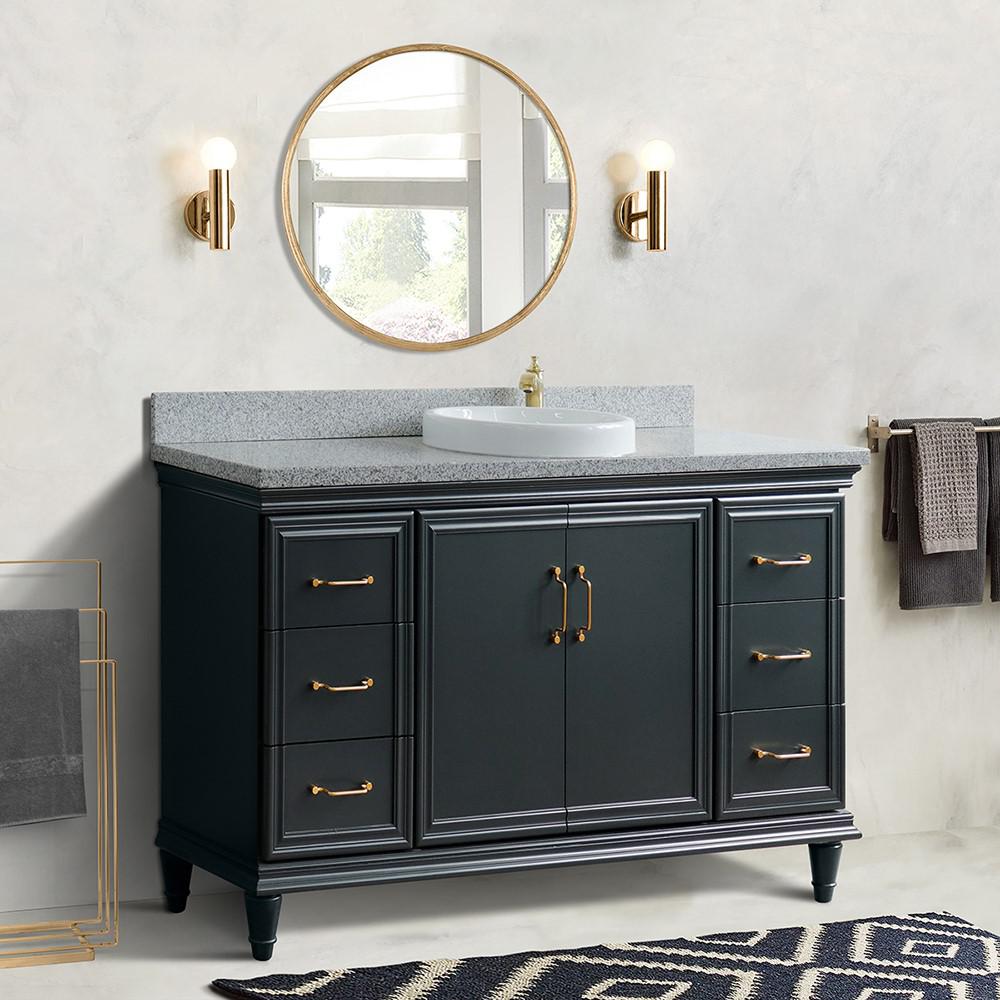 61 Single sink vanity in Dark Gray finish and Gray granite and rectangle sink. Picture 1
