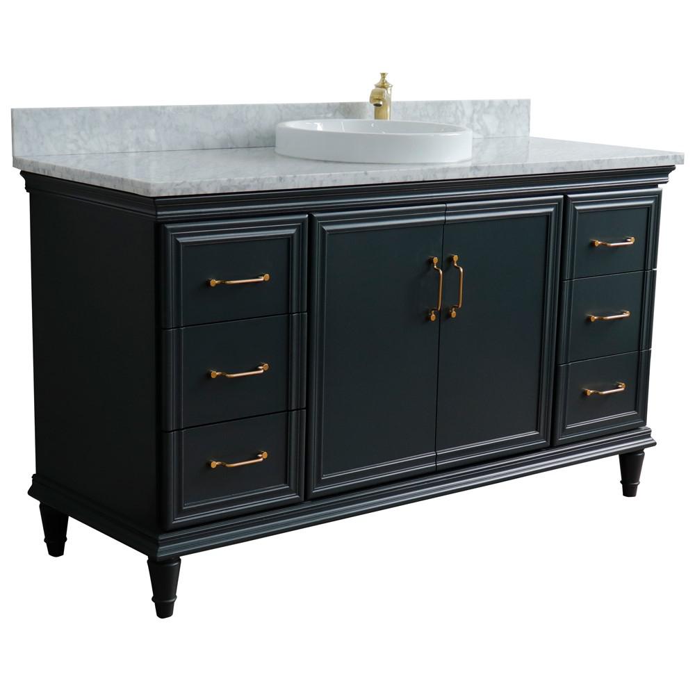 Single sink vanity in Dark Gray and White Carrara marble and round sink. Picture 4