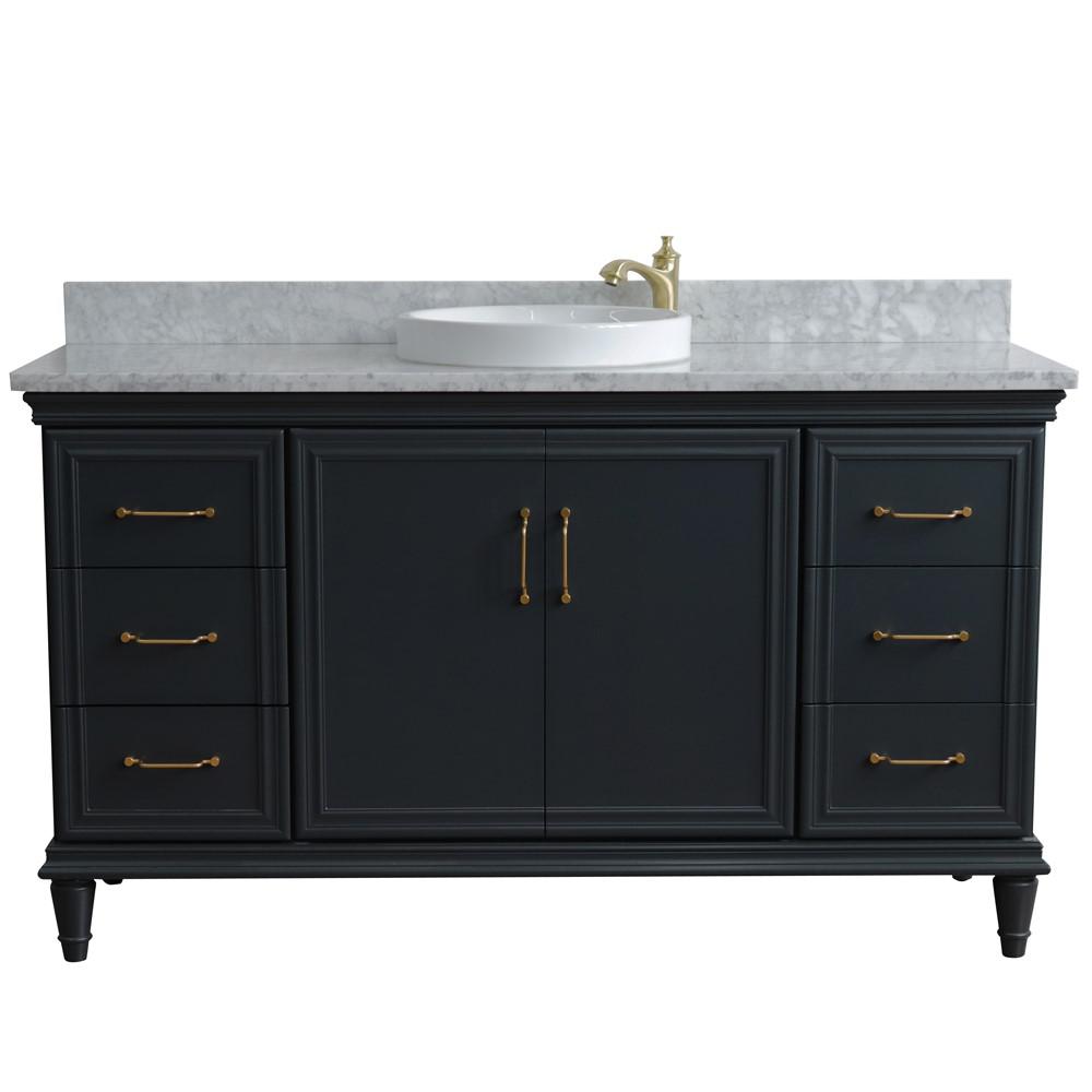 Single sink vanity in Dark Gray and White Carrara marble and round sink. Picture 6