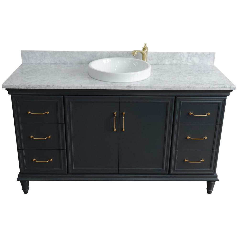 Single sink vanity in Dark Gray and White Carrara marble and round sink. Picture 8