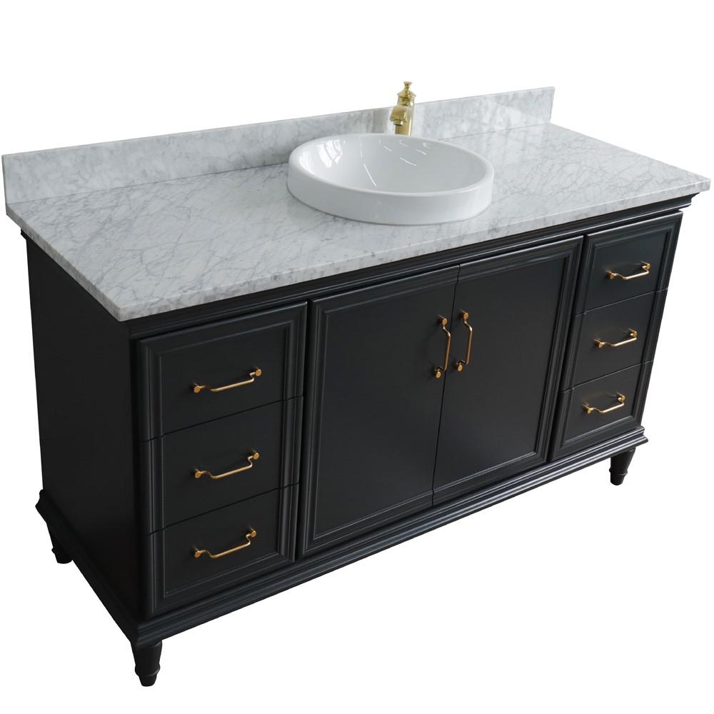 Single sink vanity in Dark Gray and White Carrara marble and round sink. Picture 9