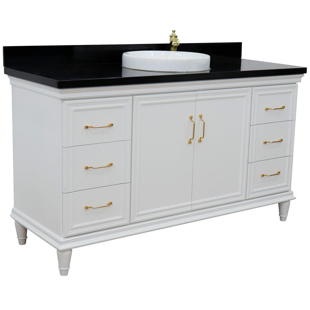 61 Single vanity in White finish with Black galaxy and round sink. Picture 4