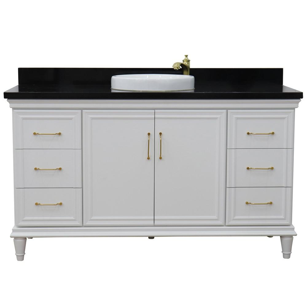 61 Single vanity in White finish with Black galaxy and round sink. Picture 6