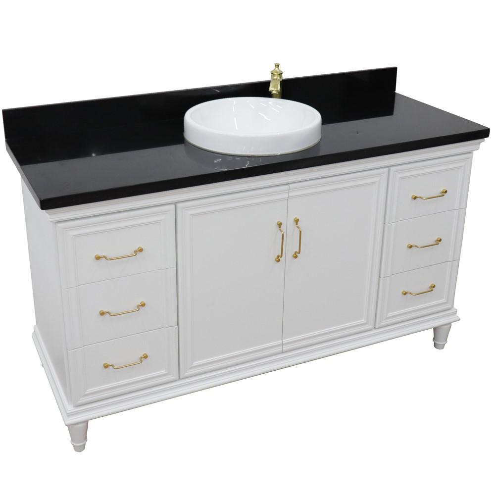 61 Single vanity in White finish with Black galaxy and round sink. Picture 9