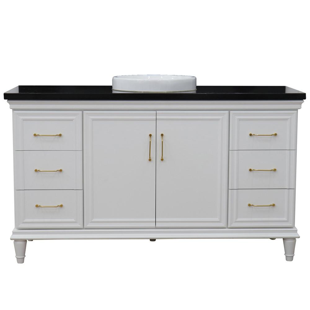 61 Single vanity in White finish with Black galaxy and round sink. Picture 12