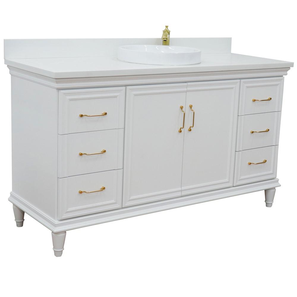 61 Single vanity in White finish with White quartz and round sink. Picture 4