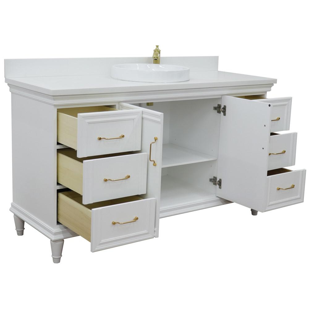 61 Single vanity in White finish with White quartz and round sink. Picture 5