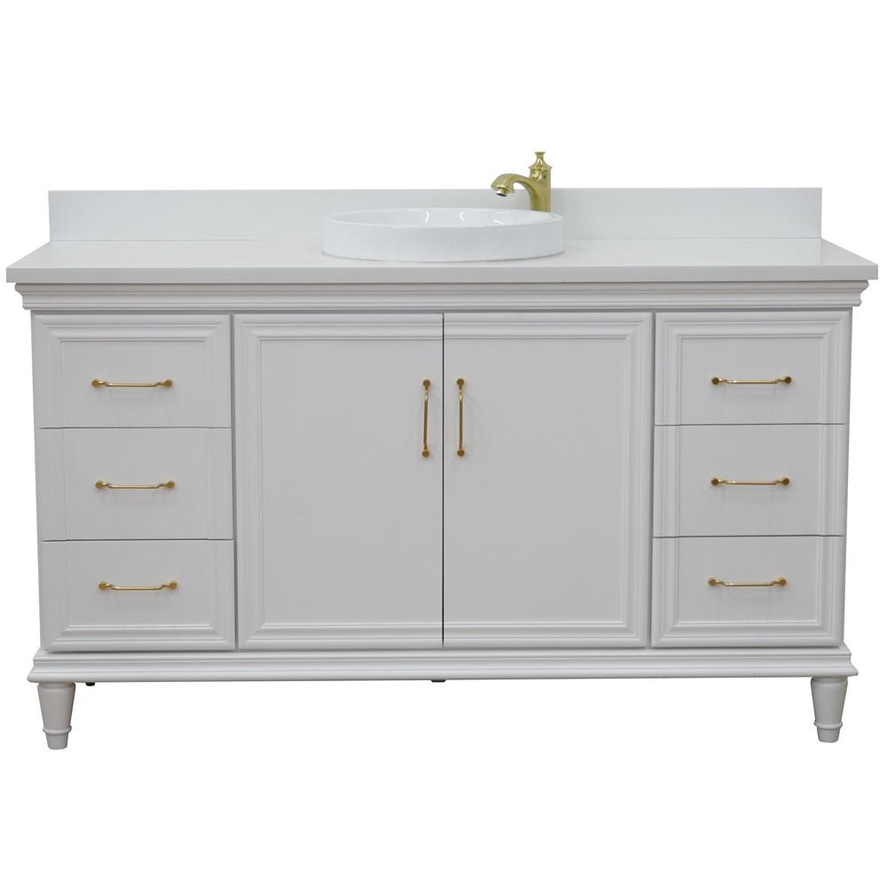 61 Single vanity in White finish with White quartz and round sink. Picture 6
