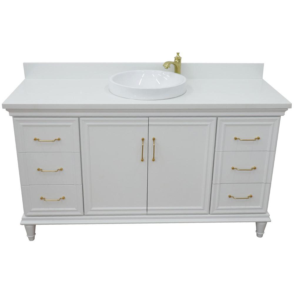 61 Single vanity in White finish with White quartz and round sink. Picture 8