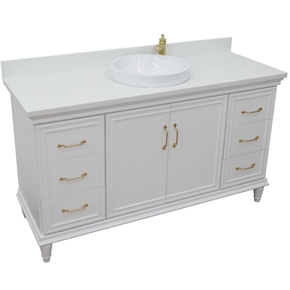 61 Single vanity in White finish with White quartz and round sink. Picture 9