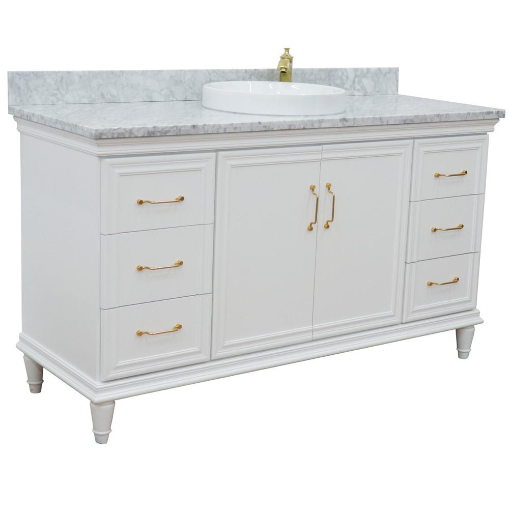 61 Single vanity in White finish with White Carrara and round sink. Picture 4