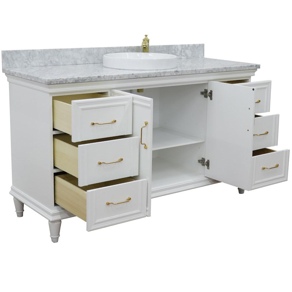 61 Single vanity in White finish with White Carrara and round sink. Picture 5