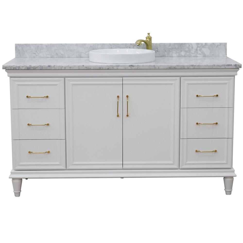 61 Single vanity in White finish with White Carrara and round sink. Picture 6