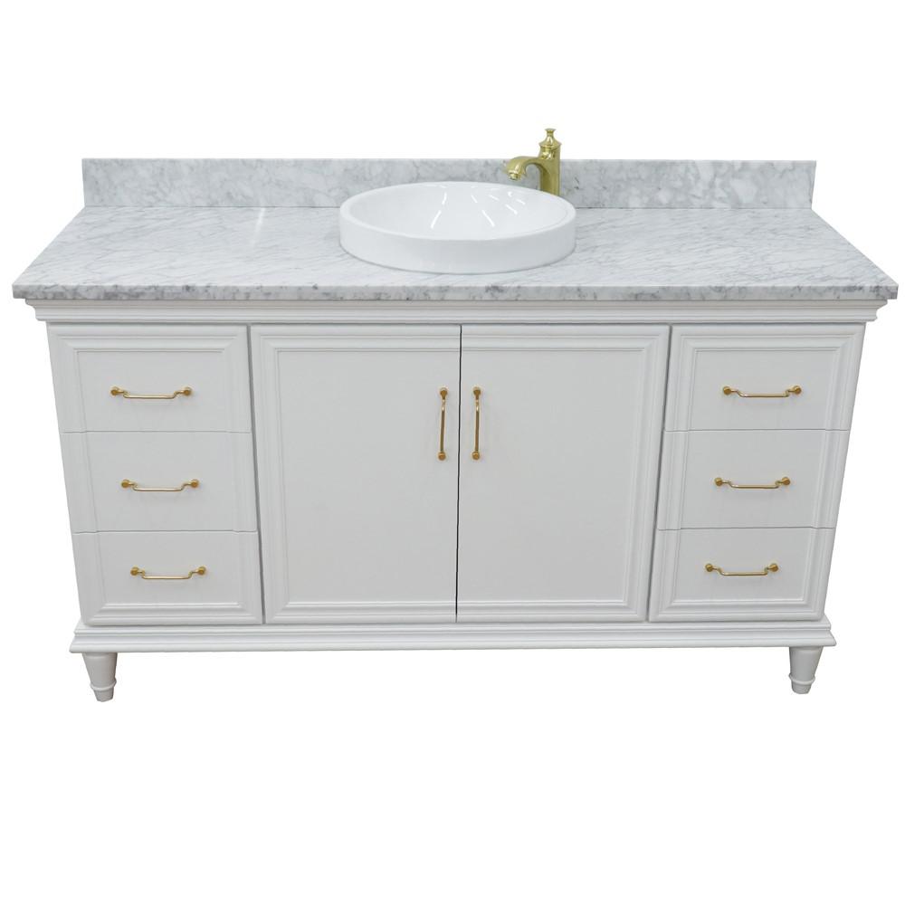 61 Single vanity in White finish with White Carrara and round sink. Picture 8