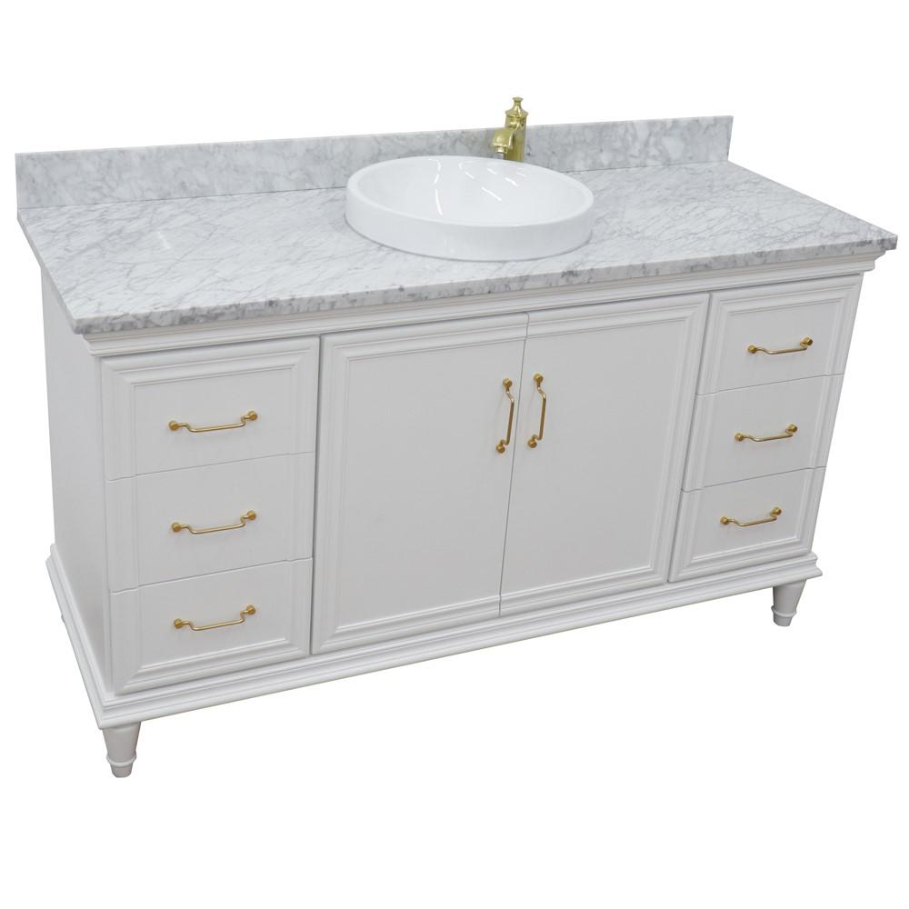 61 Single vanity in White finish with White Carrara and round sink. Picture 9