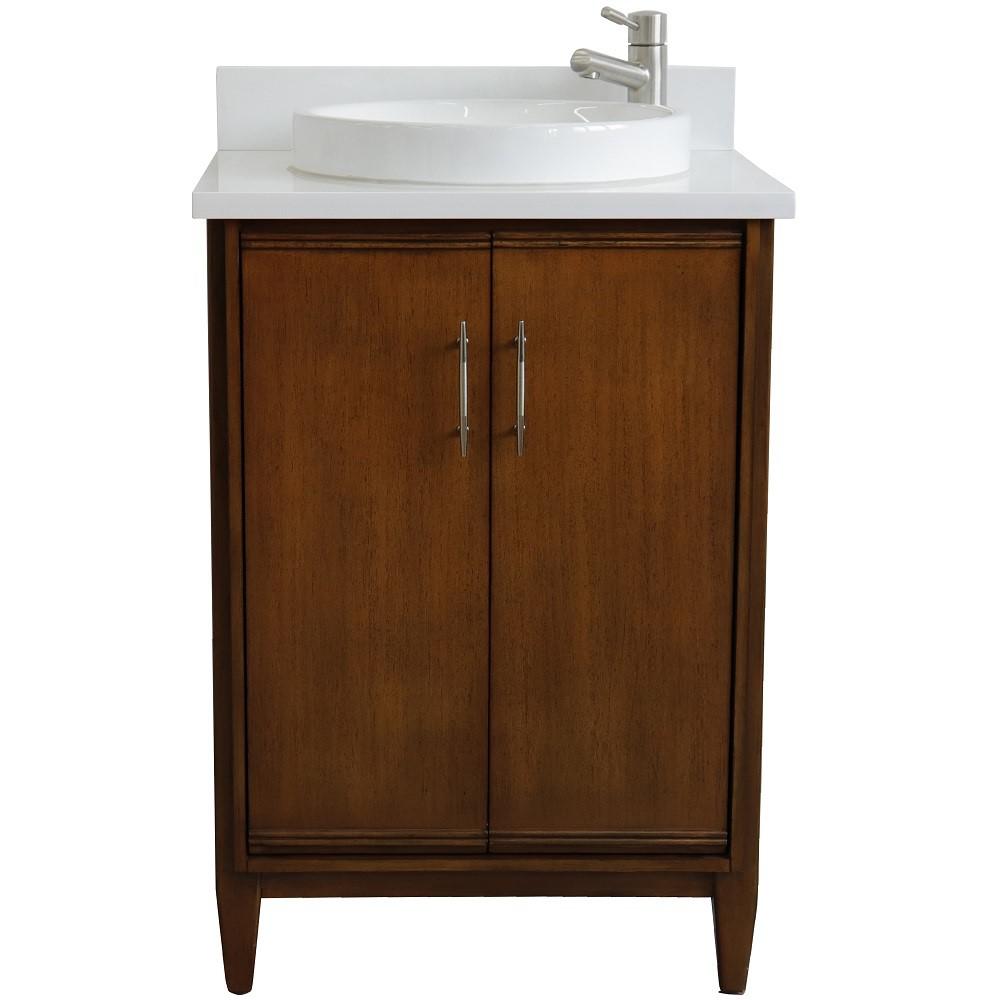 25 Single sink vanity in Walnut finish with White quartz and round sink. Picture 11
