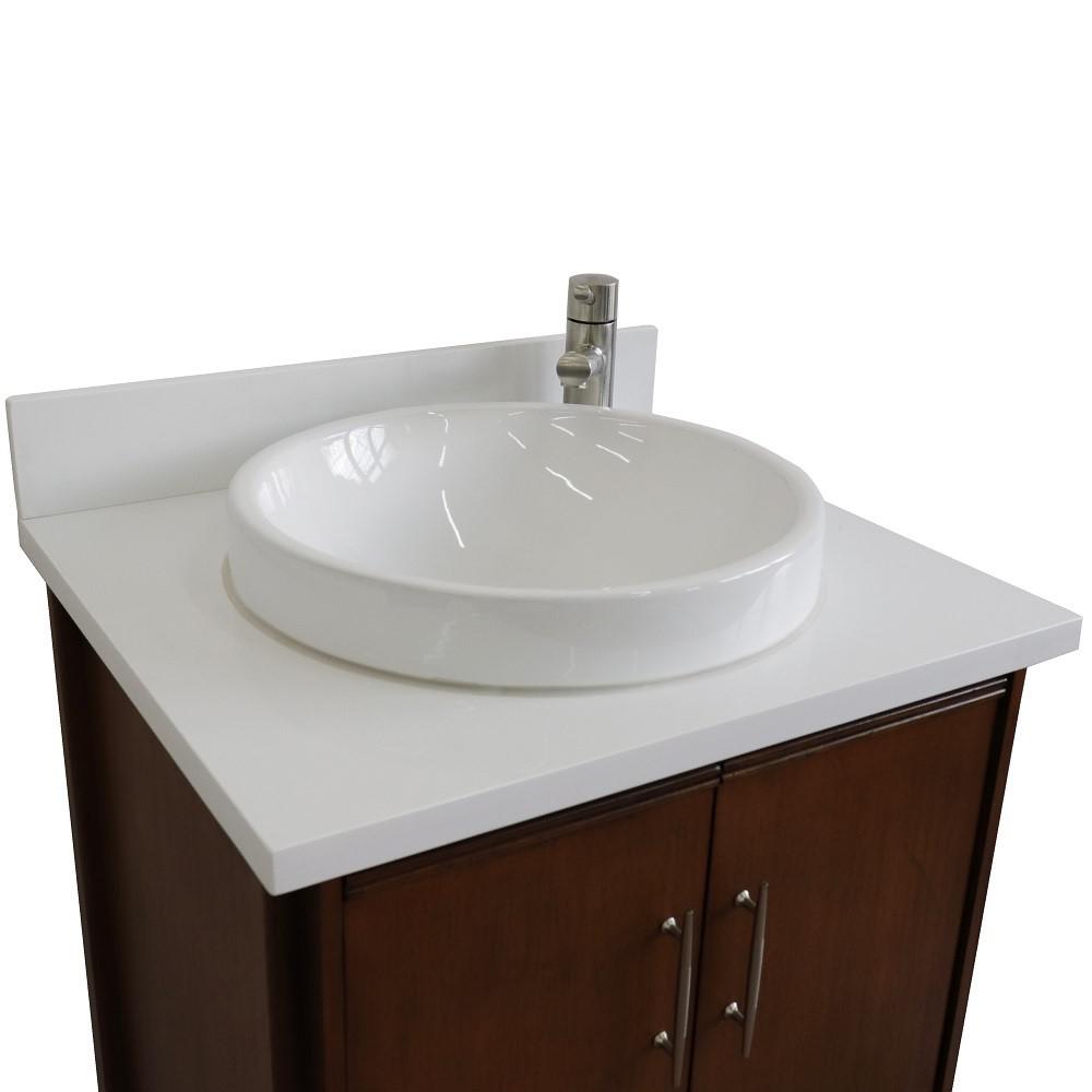 25 Single sink vanity in Walnut finish with White quartz and round sink. Picture 12