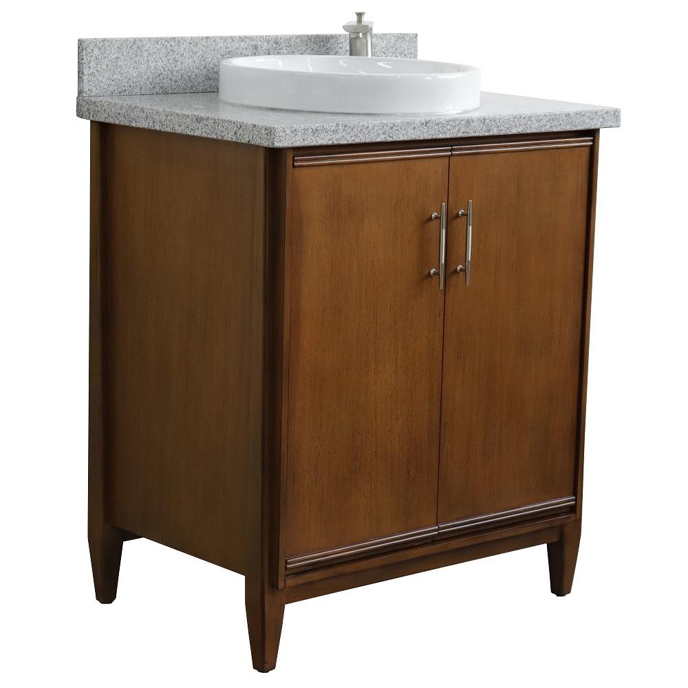 31 Single sink vanity in Walnut finish with Gray granite with round sink. Picture 4