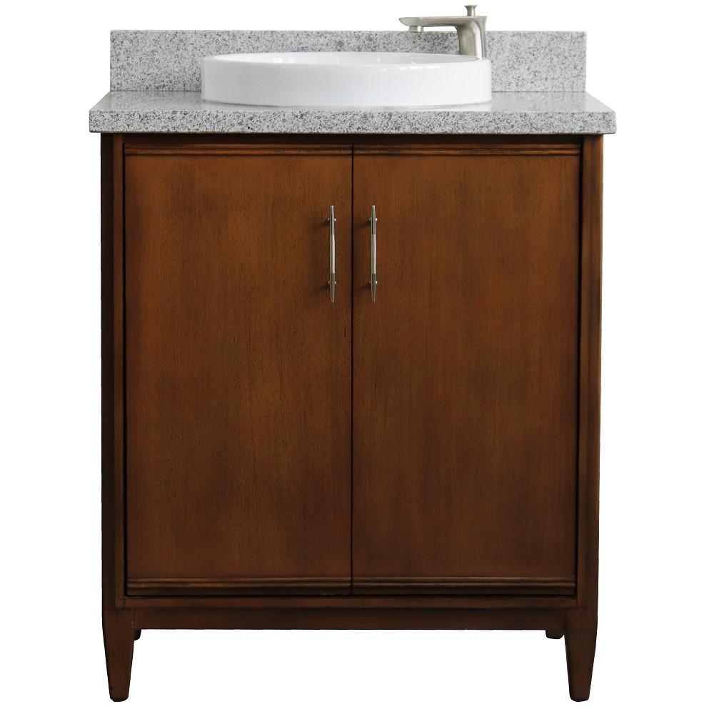 31 Single sink vanity in Walnut finish with Gray granite with round sink. Picture 6