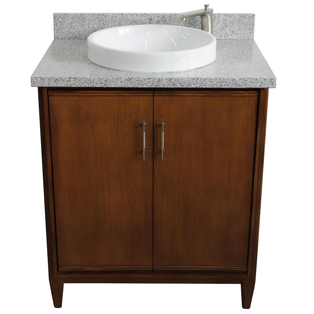 31 Single sink vanity in Walnut finish with Gray granite with round sink. Picture 8