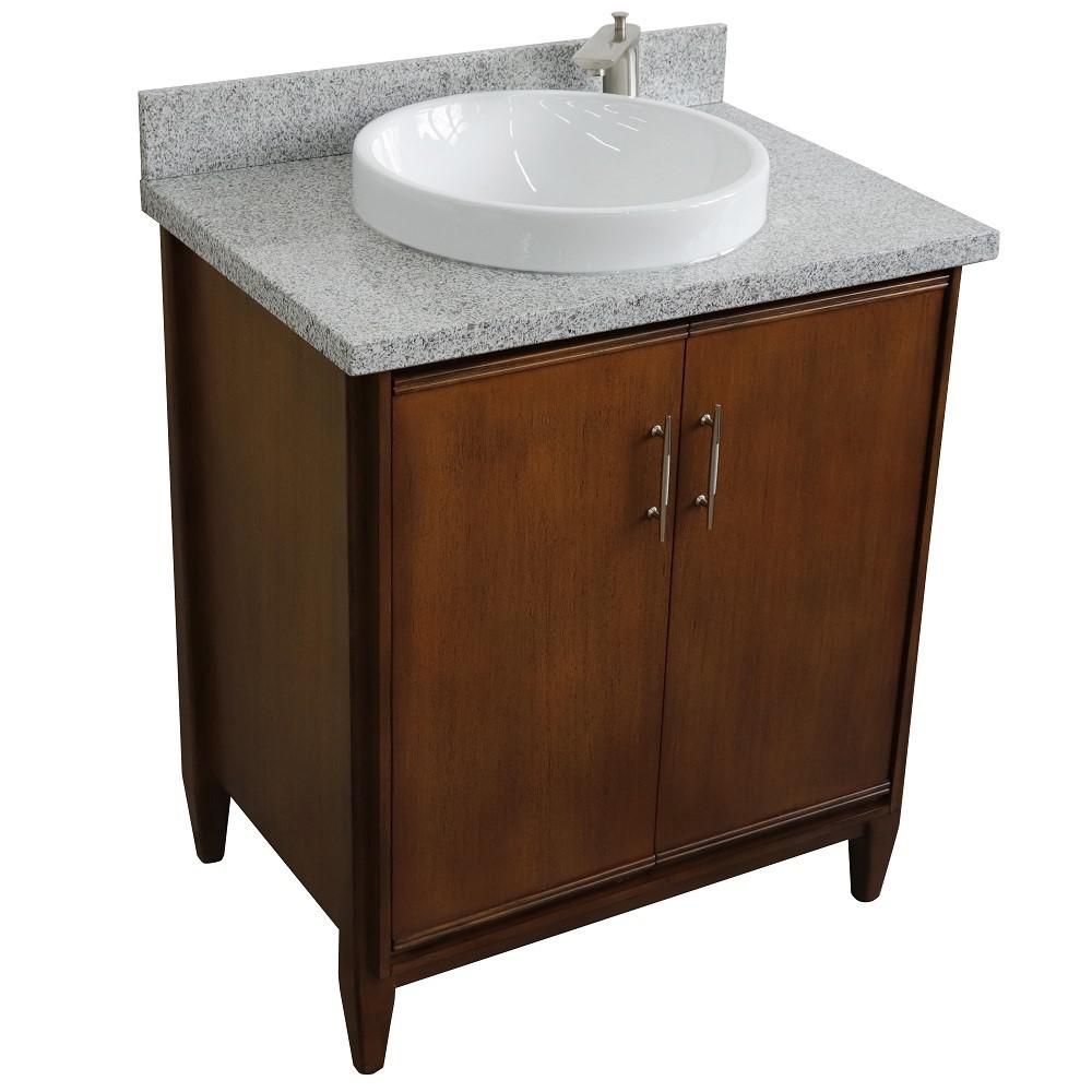 31 Single sink vanity in Walnut finish with Gray granite with round sink. Picture 9